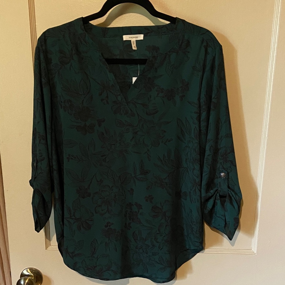 Maurices Dark Teal Floral V-Neck Tunic